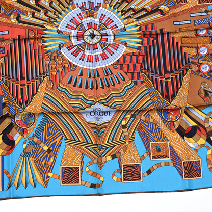 Hermes Silk Point D'Orgue Scarf 90 Bleu Azur Marron Juane D'or 2 of 6