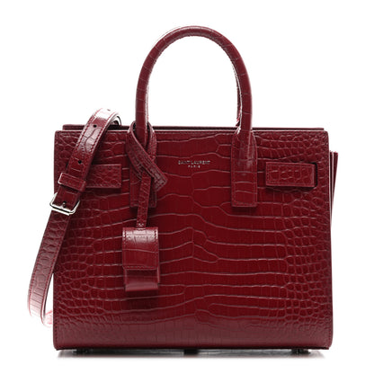 Saint Laurent Calfskin Crocodile Embossed Nano Sac De Jour Red 1 of 10