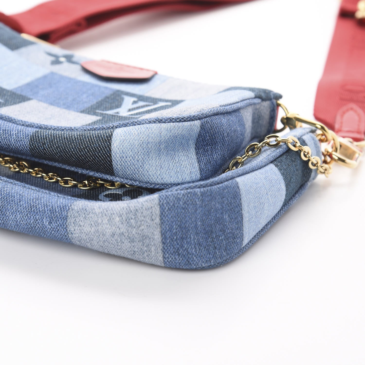 Louis Vuitton Denim Damier Monogram Patchwork Multi Pochette Accessories Blue Rouge 7 of 8