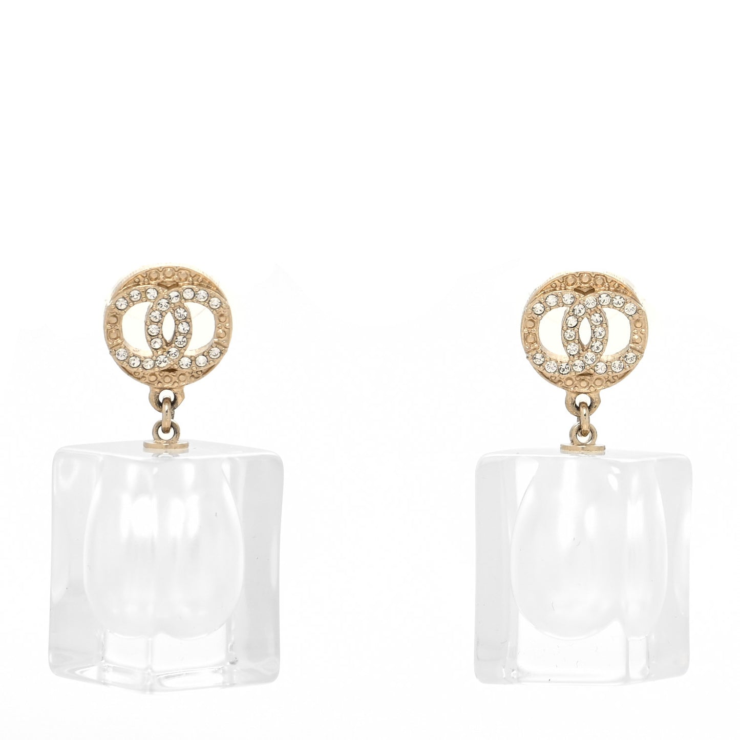 Crystal Lucite Pearl CC Drop Earrings Gold