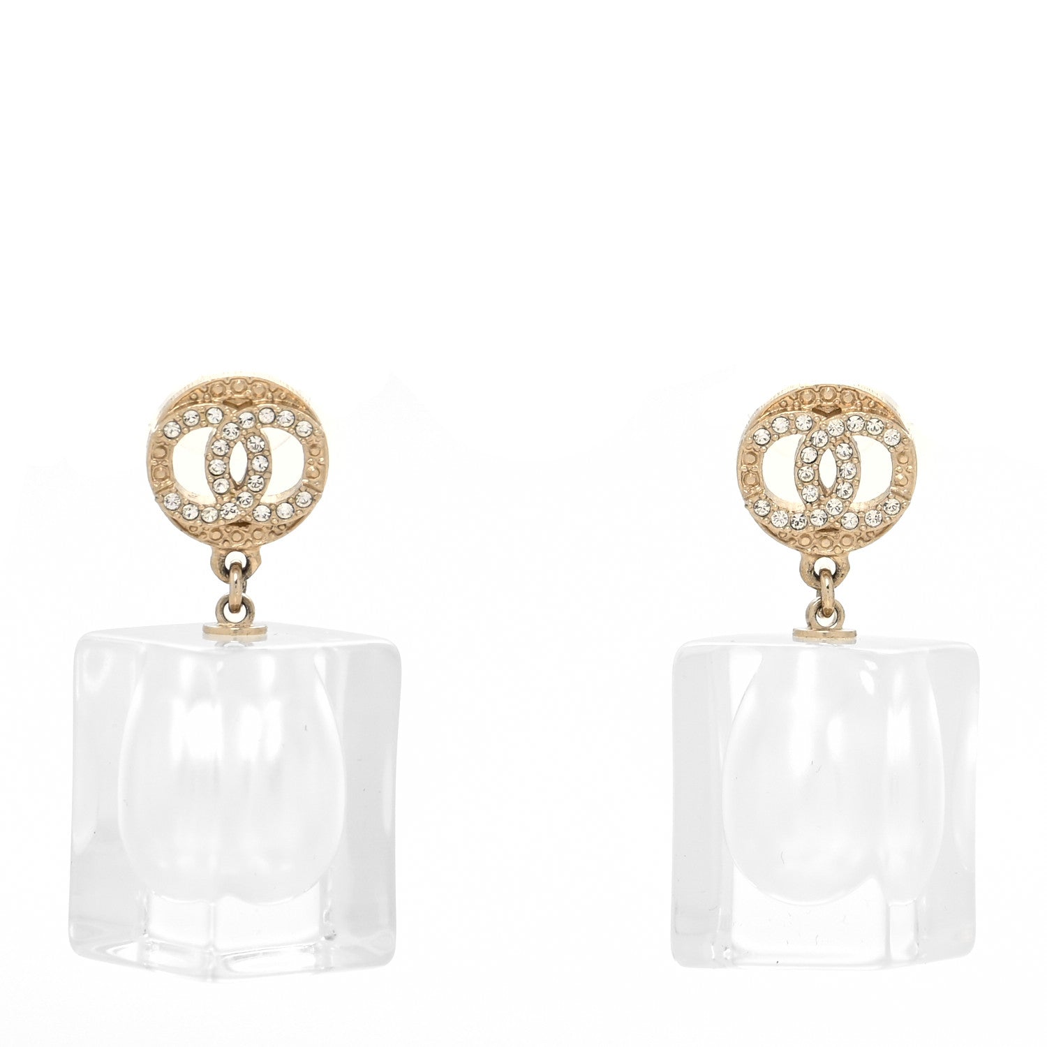 Chanel Crystal Lucite Pearl CC Drop Earrings Gold 1 of 4