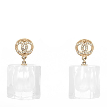 Chanel Crystal Lucite Pearl CC Drop Earrings Gold 1 of 4