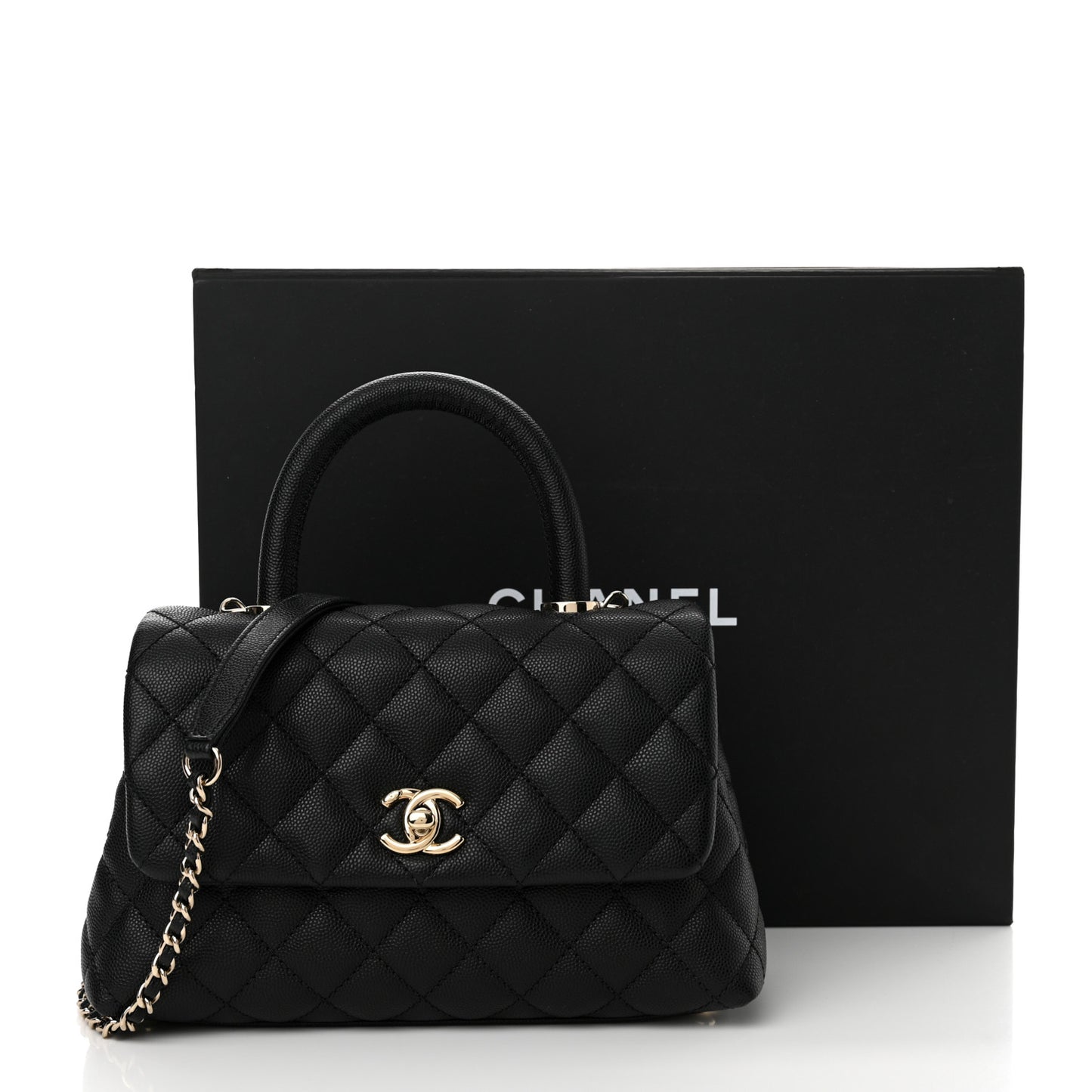 Caviar Quilted Mini Coco Handle Flap Black