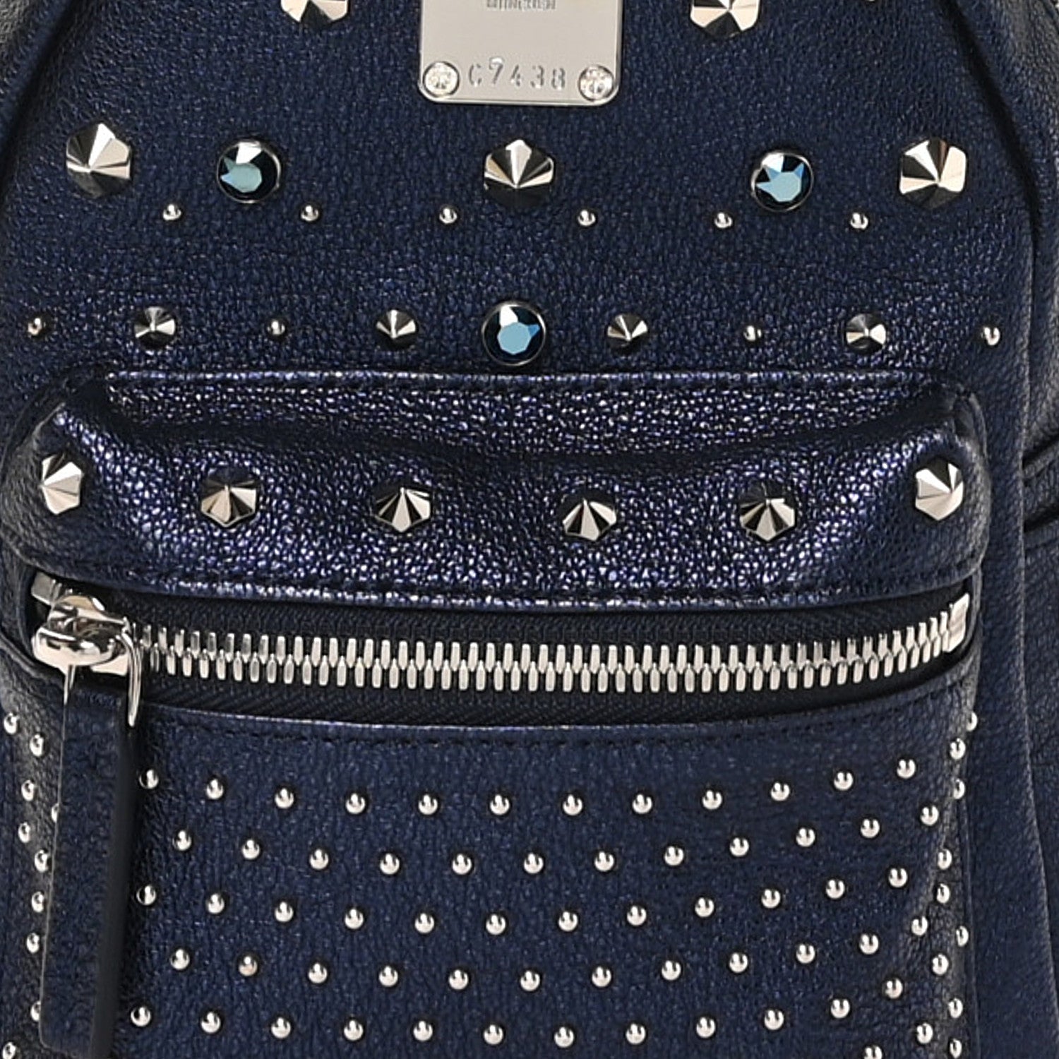 MCM Metallic Calfskin Stud X-Mini Stark Bebe Boo Backpack Blue 7 of 9