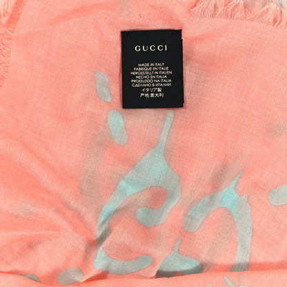 Gucci Modal Silk GG Writers Fringe Shawl Old Rose Sky Blue 2 of 3