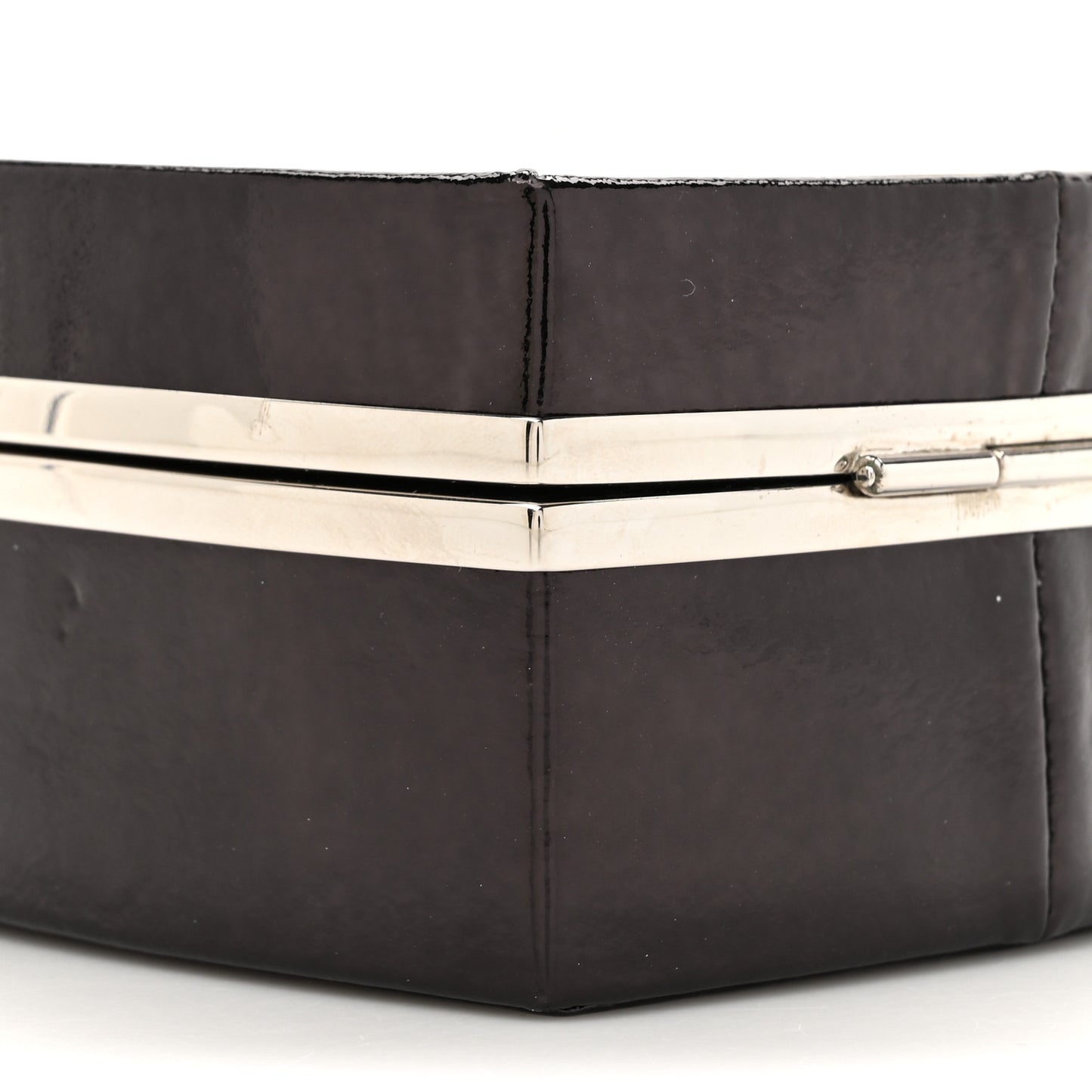 Patent Goatskin Make-Up Box Clutch With Chain  Black