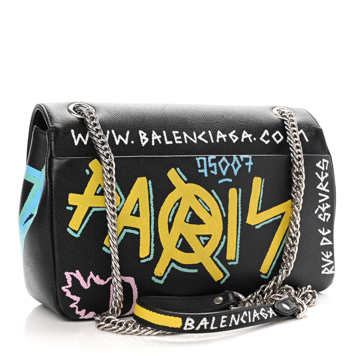 Balenciaga Grained Calfskin Graffiti M BB Round Shoulder Bag Black Multicolor 3 of 13