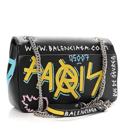 Balenciaga Grained Calfskin Graffiti M BB Round Shoulder Bag Black Multicolor 3 of 13