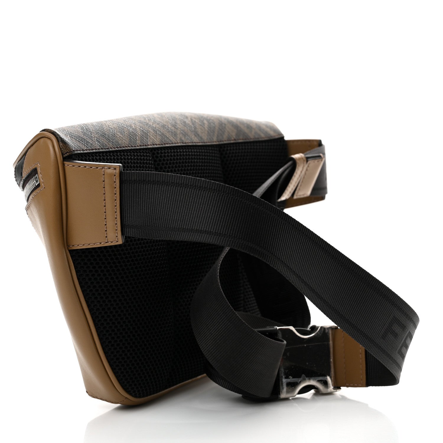 Fendi Glazed Fabric Vitello Cover FF 1974 Diagonal Bi-Color Belt Bag Tobacco Moro Sand Black 3 of 10