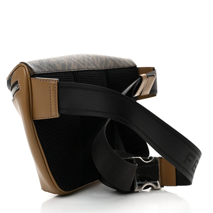 Fendi Glazed Fabric Vitello Cover FF 1974 Diagonal Bi-Color Belt Bag Tobacco Moro Sand Black 3 of 10