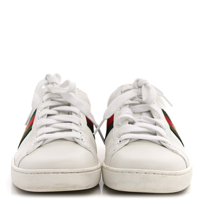 Gucci Calfskin Ayers Bee Embroidered Womens Ace Sneakers 37 White Green 3 of 12