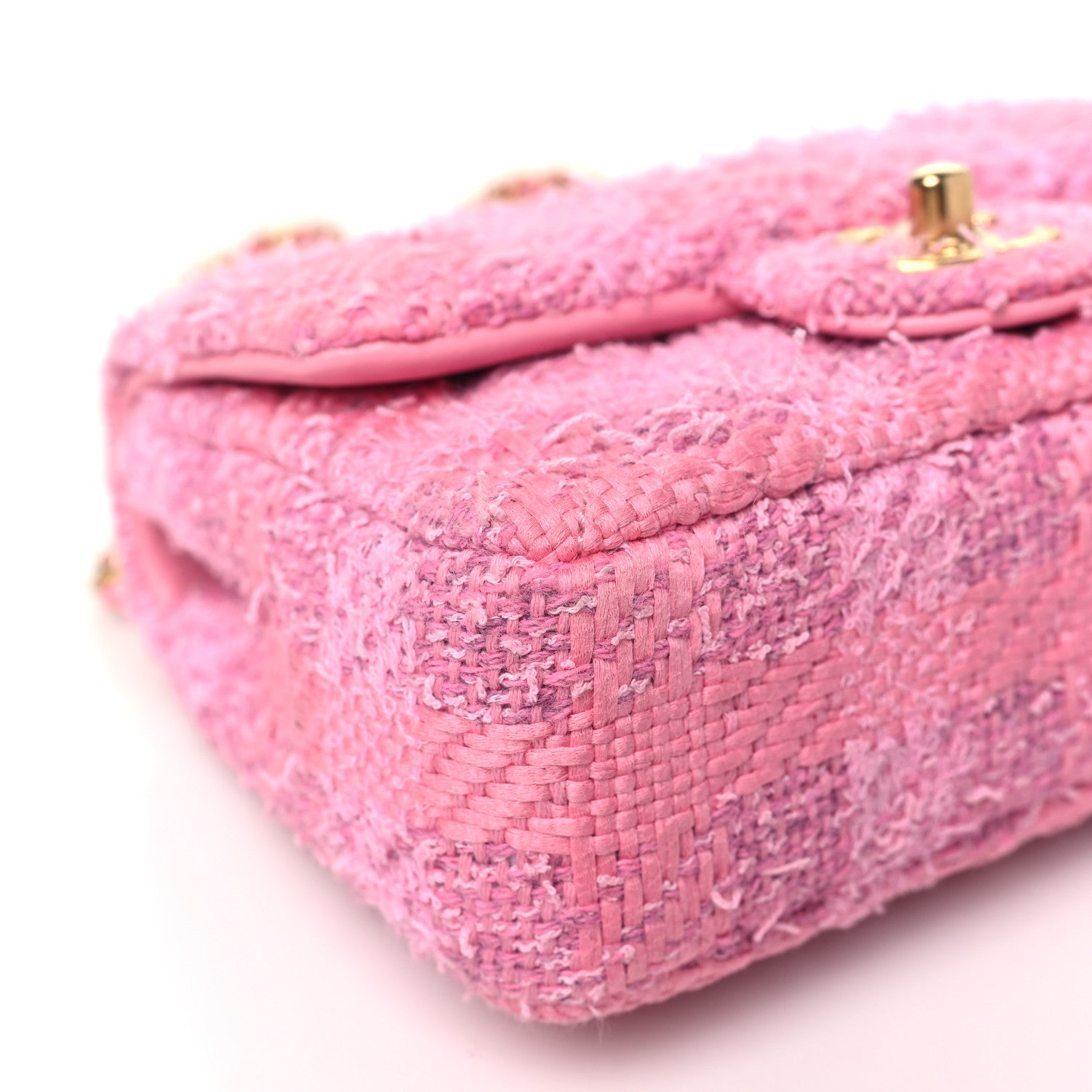 Chanel Tweed Quilted Pearl Twist Mini Square Flap Pink Dark Pink 9 of 10