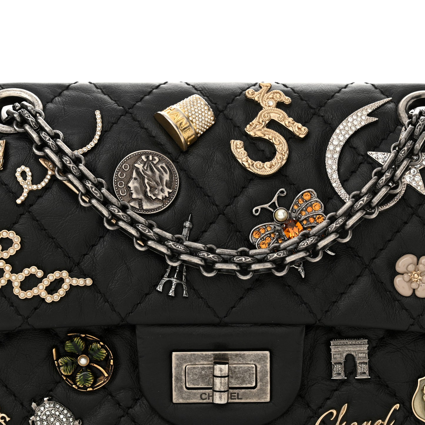 Aged Calfskin Lucky Charms 2.55 Reissue 224 Flap Black
