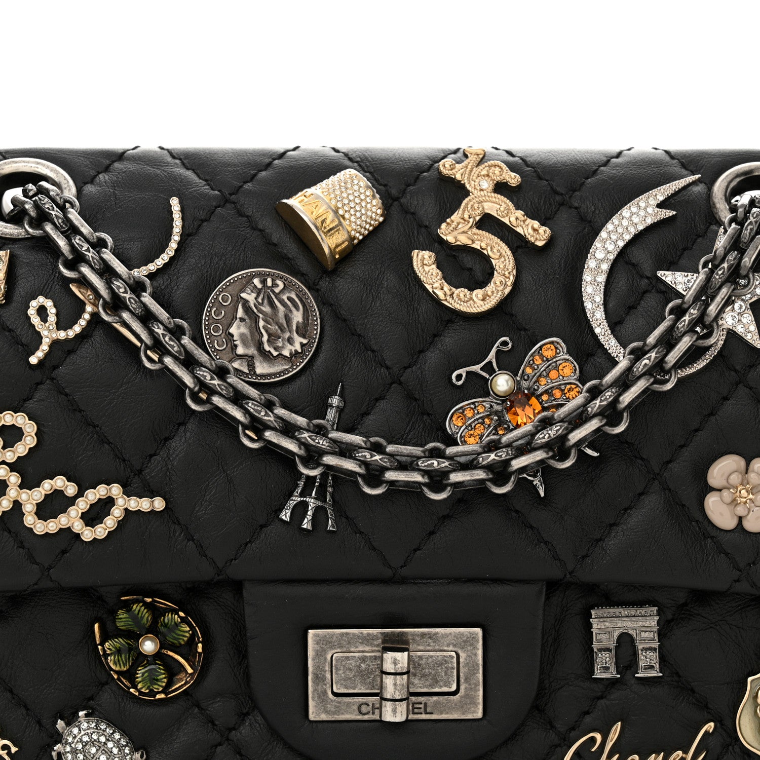 Chanel Aged Calfskin Lucky Charms 2.55 Reissue 224 Flap Black 8 of 12