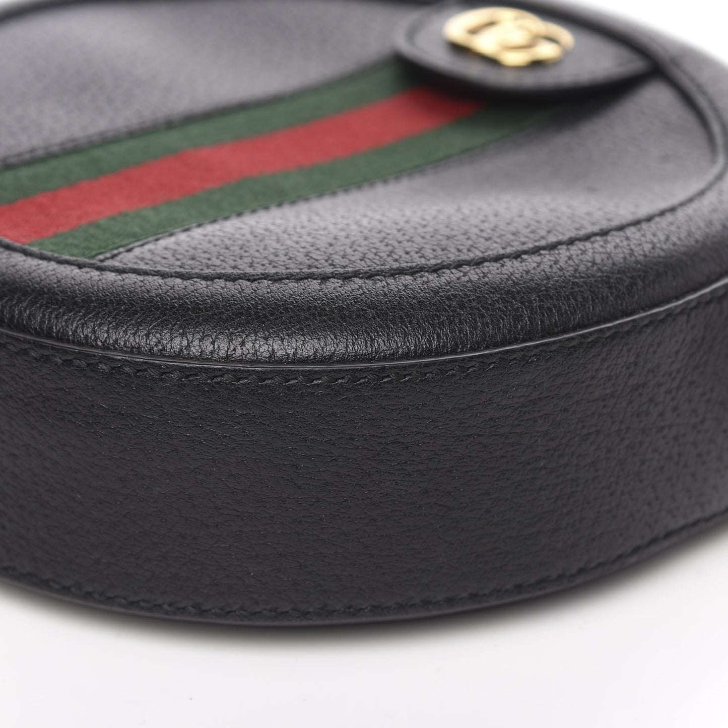 Grained Calfskin Web Mini Ophidia Round Shoulder Bag Black
