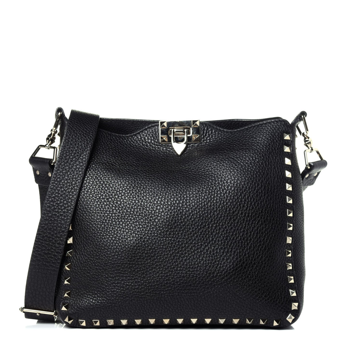 Pebbled Calfskin Small Rockstud Flip-Lock Messenger Bag Black