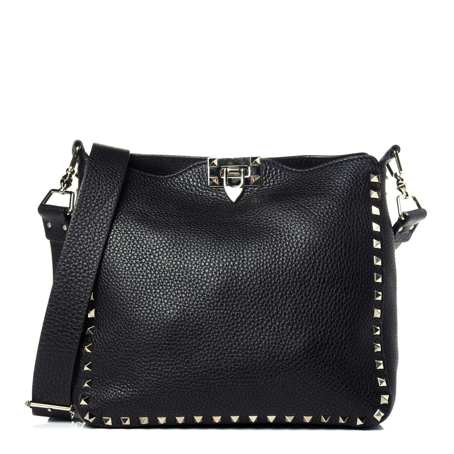 Valentino Garavani Pebbled Calfskin Small Rockstud Flip-Lock Messenger Bag Black 1 of 9