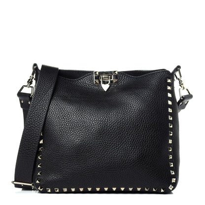 Valentino Garavani Pebbled Calfskin Small Rockstud Flip-Lock Messenger Bag Black 1 of 9
