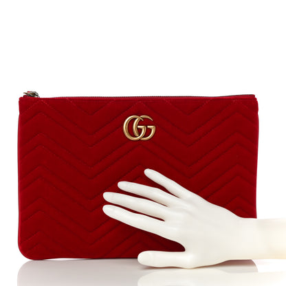 Gucci Velvet Matelasse GG Marmont Zip Pouch Hibiscus Red 2 of 11