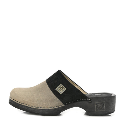 Chanel Suede CC Clogs 36 Beige Black 1 of 7