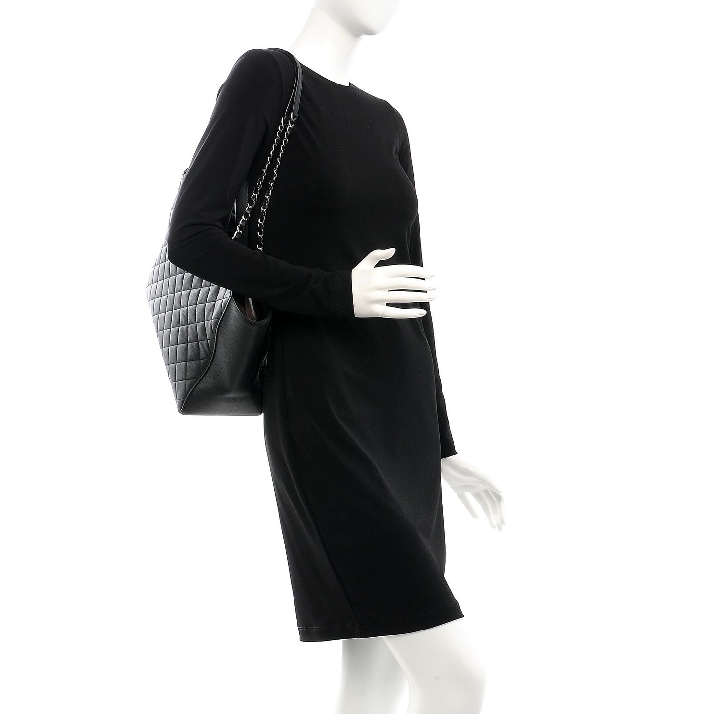 Caviar Quilted Large CC Box Shopping Tote Black