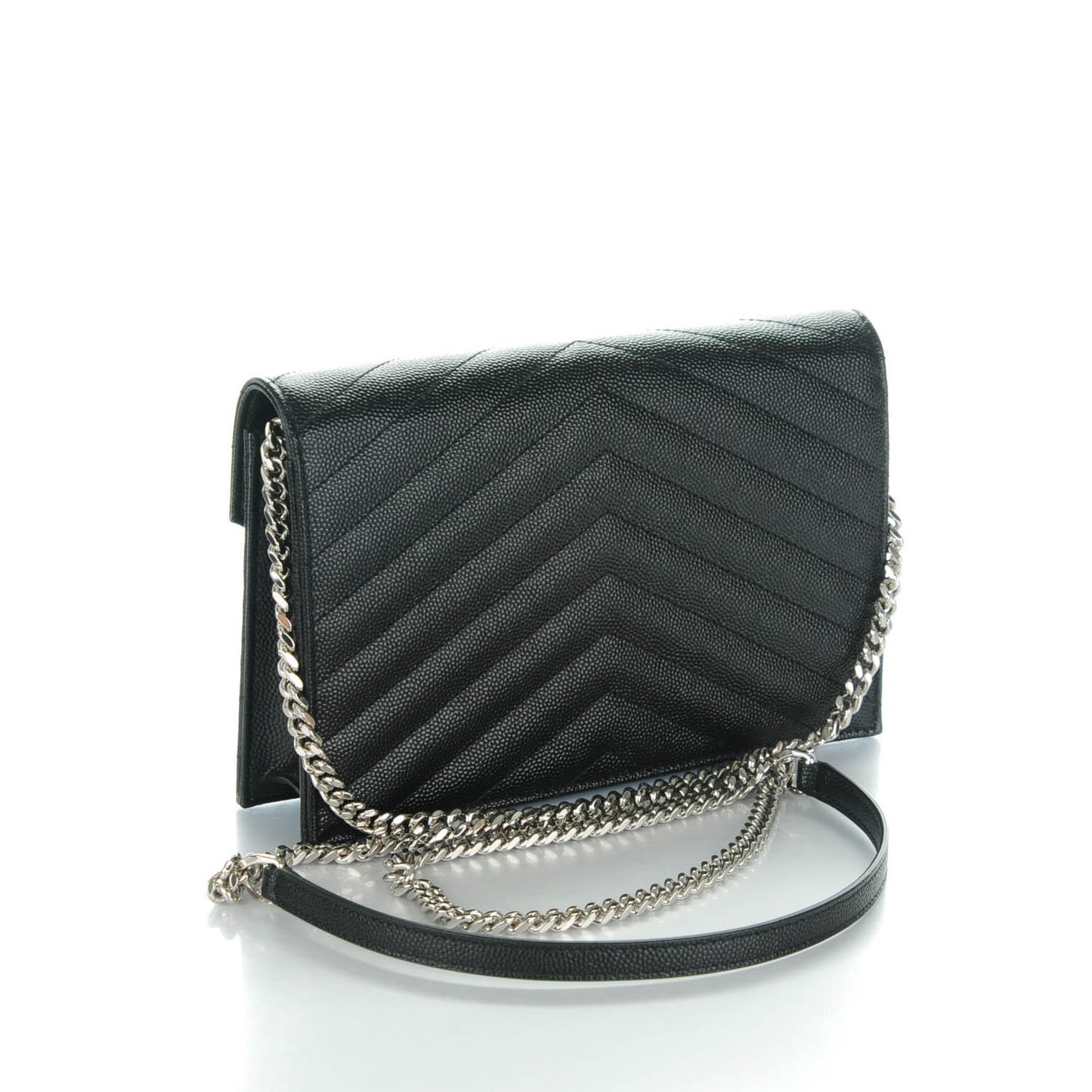 Grain De Poudre Matelasse Chevron Monogram Envelope Chain Wallet Black