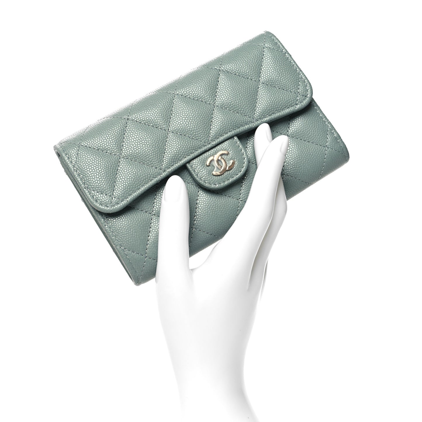 Caviar Quilted Medium Flap Wallet Light Blue