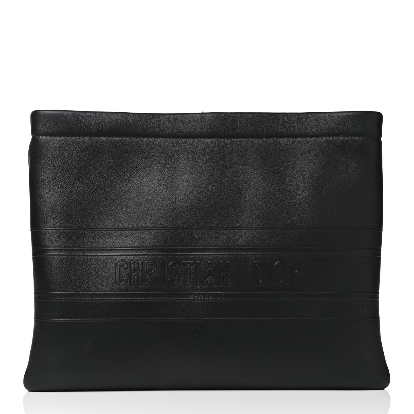 Calfskin Embossed Logo Zip Clutch Black