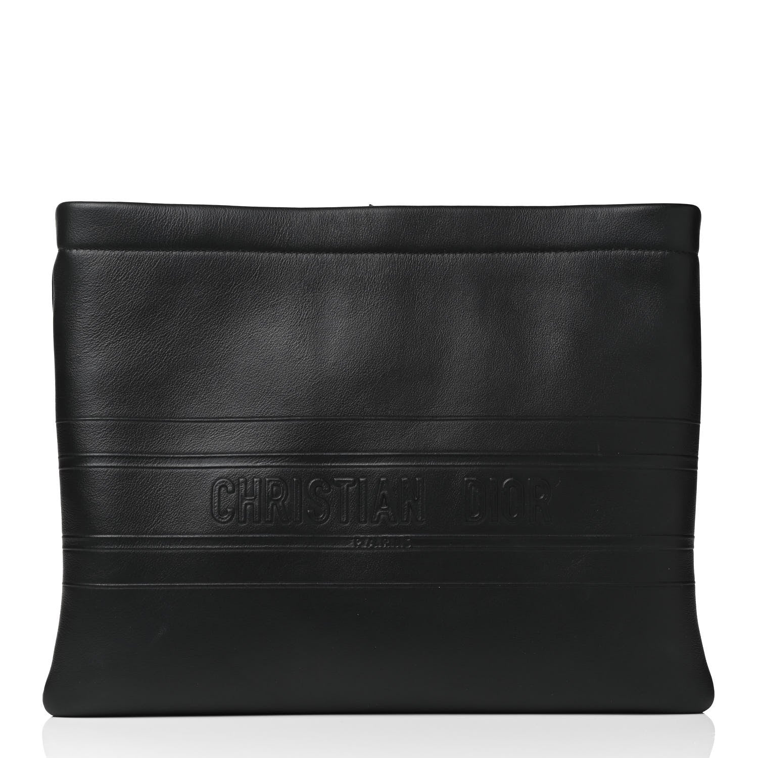 Christian Dior Calfskin Embossed Logo Zip Clutch Black 1 of 4