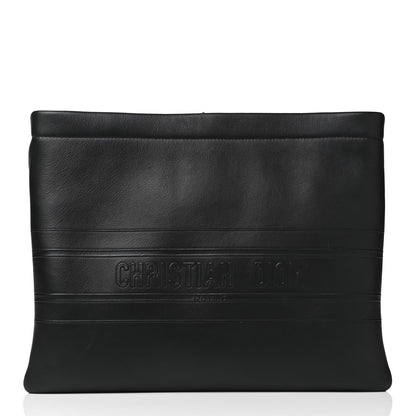 Christian Dior Calfskin Embossed Logo Zip Clutch Black 1 of 4