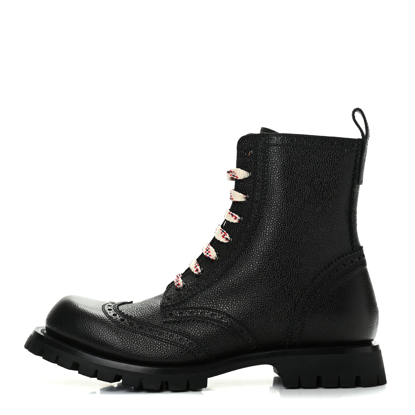 Grained Calfskin Mens Brogue Wingtip Lug Sole Boots 9 Black