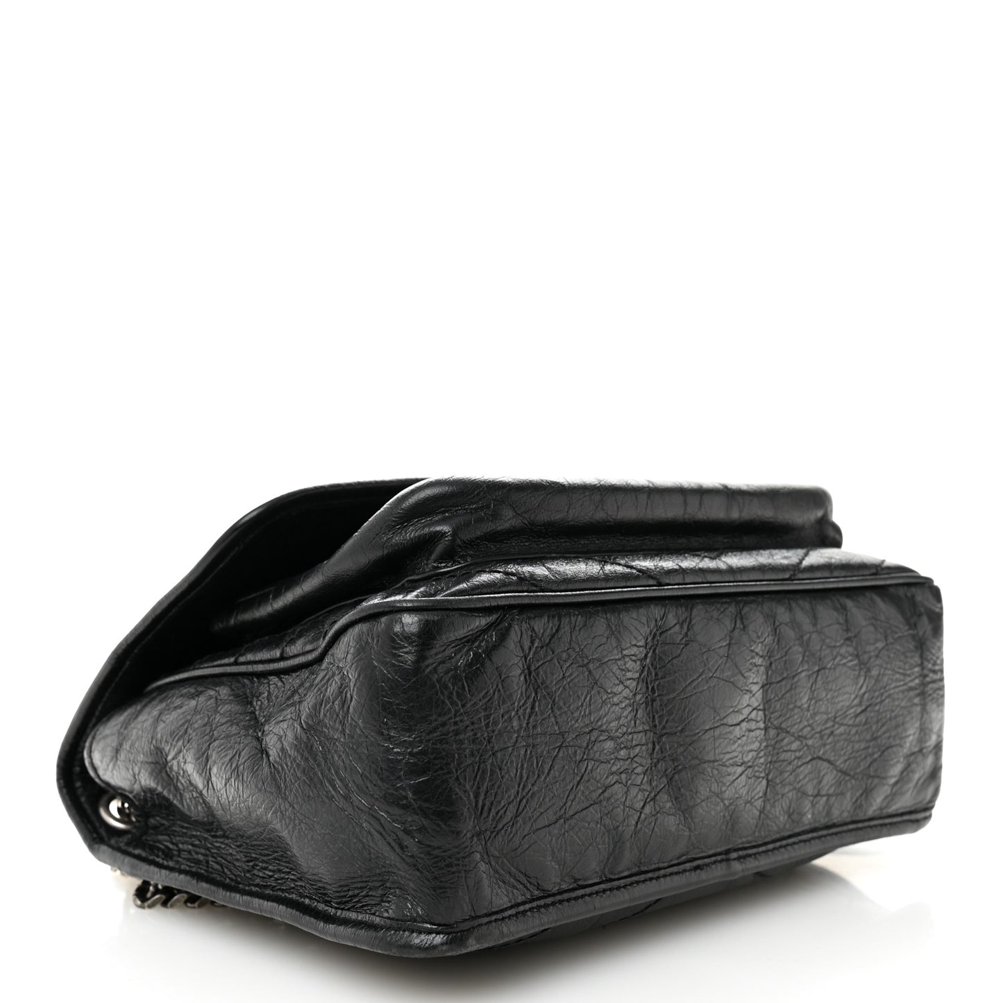 Crinkled Calfskin Matelasse Monogram Medium Niki Chain Satchel Black