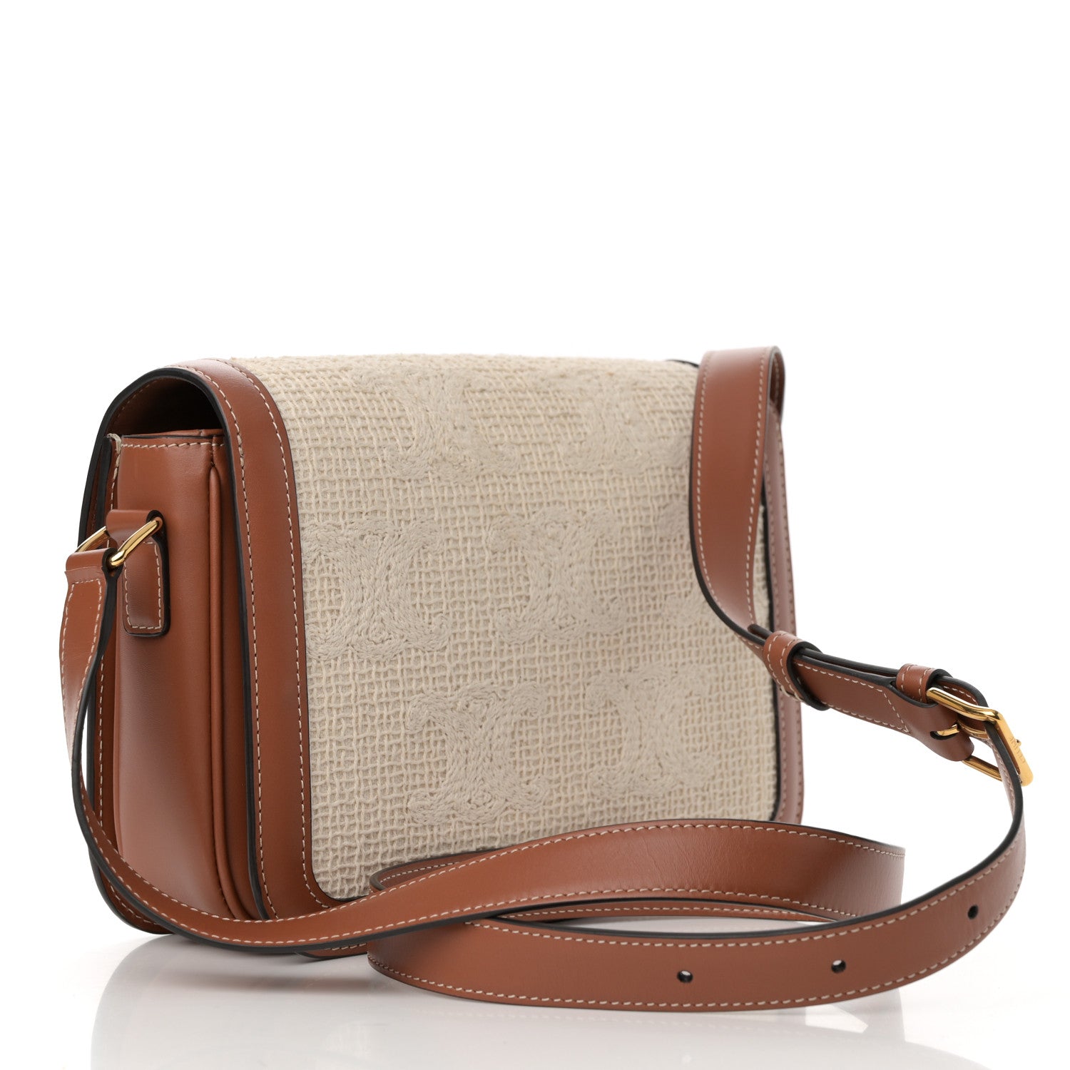 Celine Textile Crochet Natural Calfskin Teen Triomphe Natural Tan 3 of 11