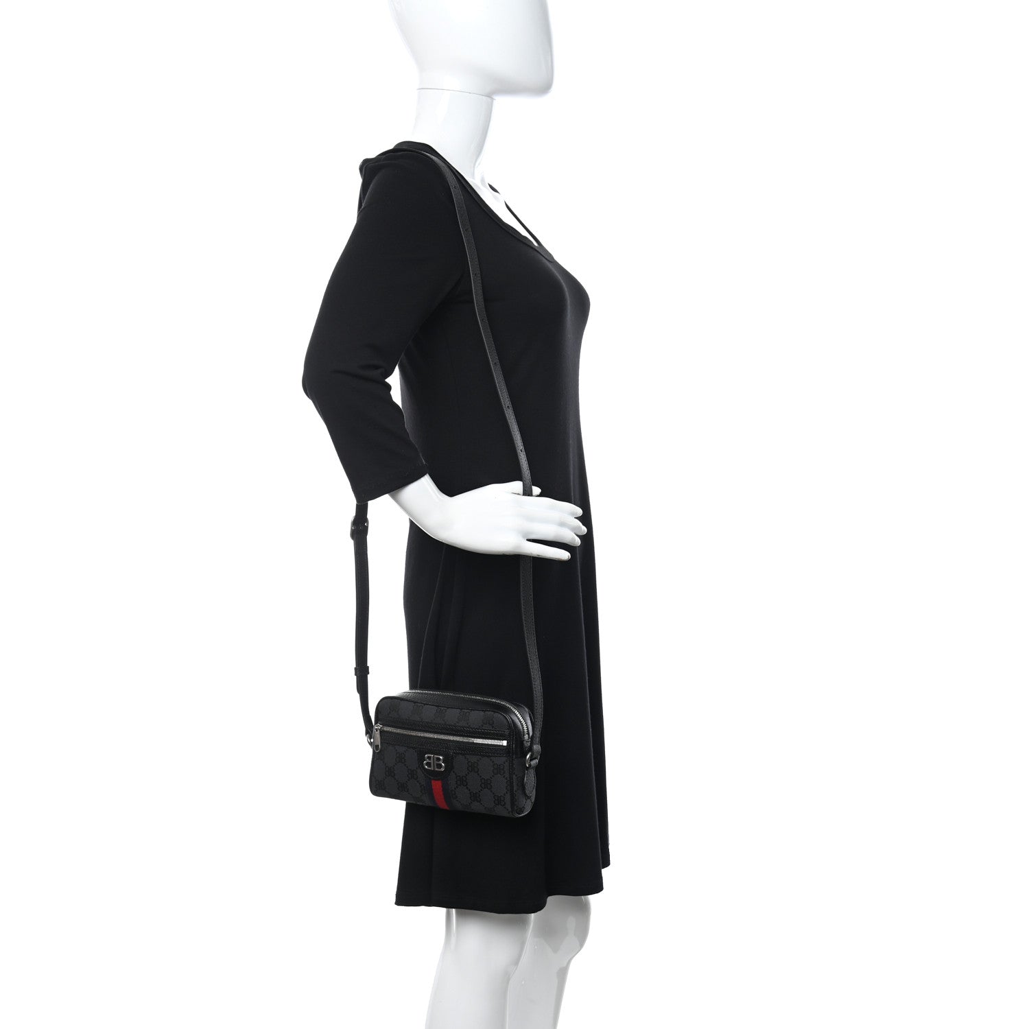 Gucci X BALENCIAGA BB Monogram Web Mini Ophidia Shoulder Bag Black 2 of 11