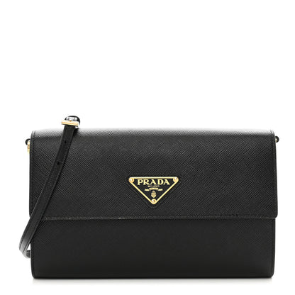 Prada Saffiano Wallet With Shoulder Strap Black 1 of 12