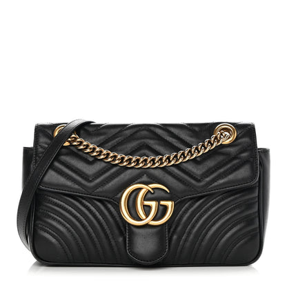Gucci Calfskin Matelasse Small GG Marmont Shoulder Bag Black 1 of 18