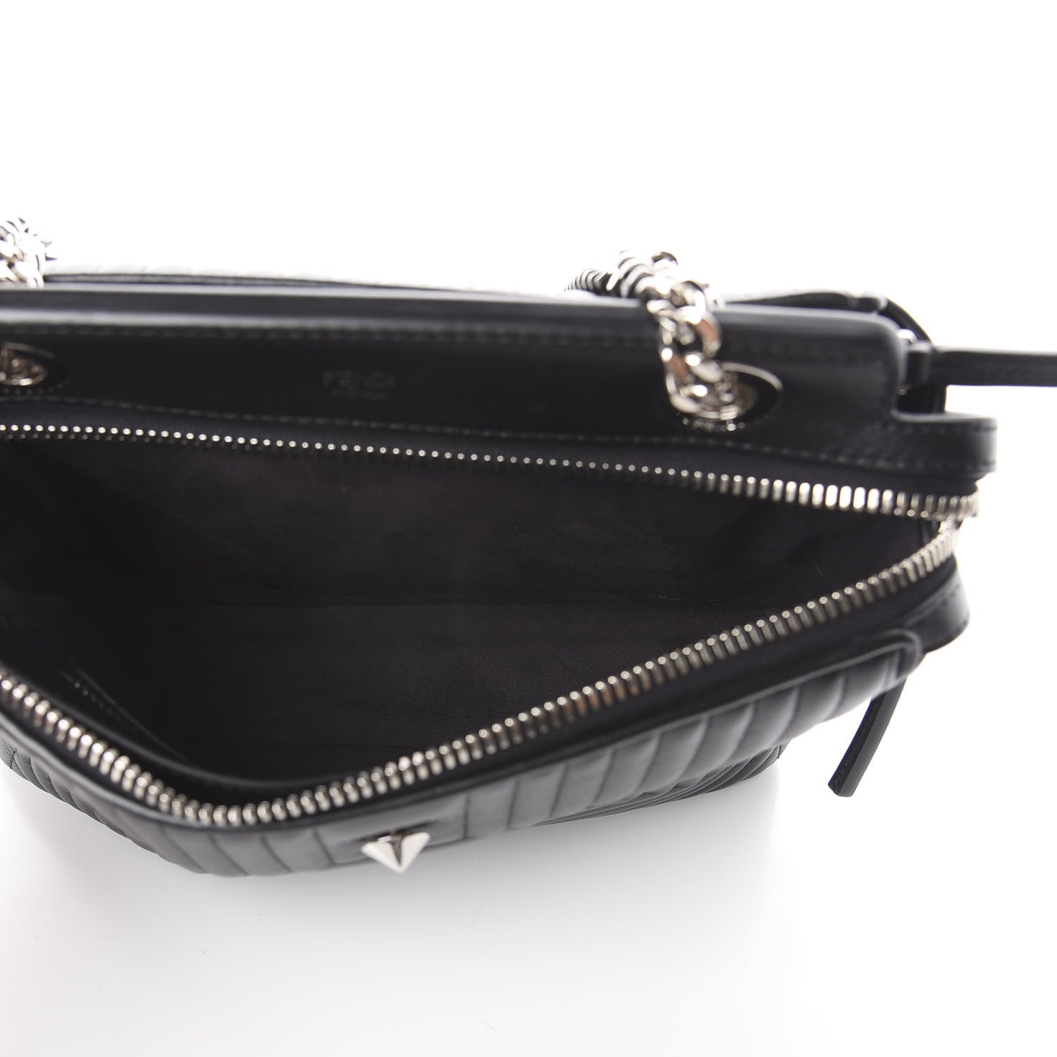 Fendi Shiny Nappa Trapuntata Chain Small DotCom Click Chain Satchel Black 5 of 9