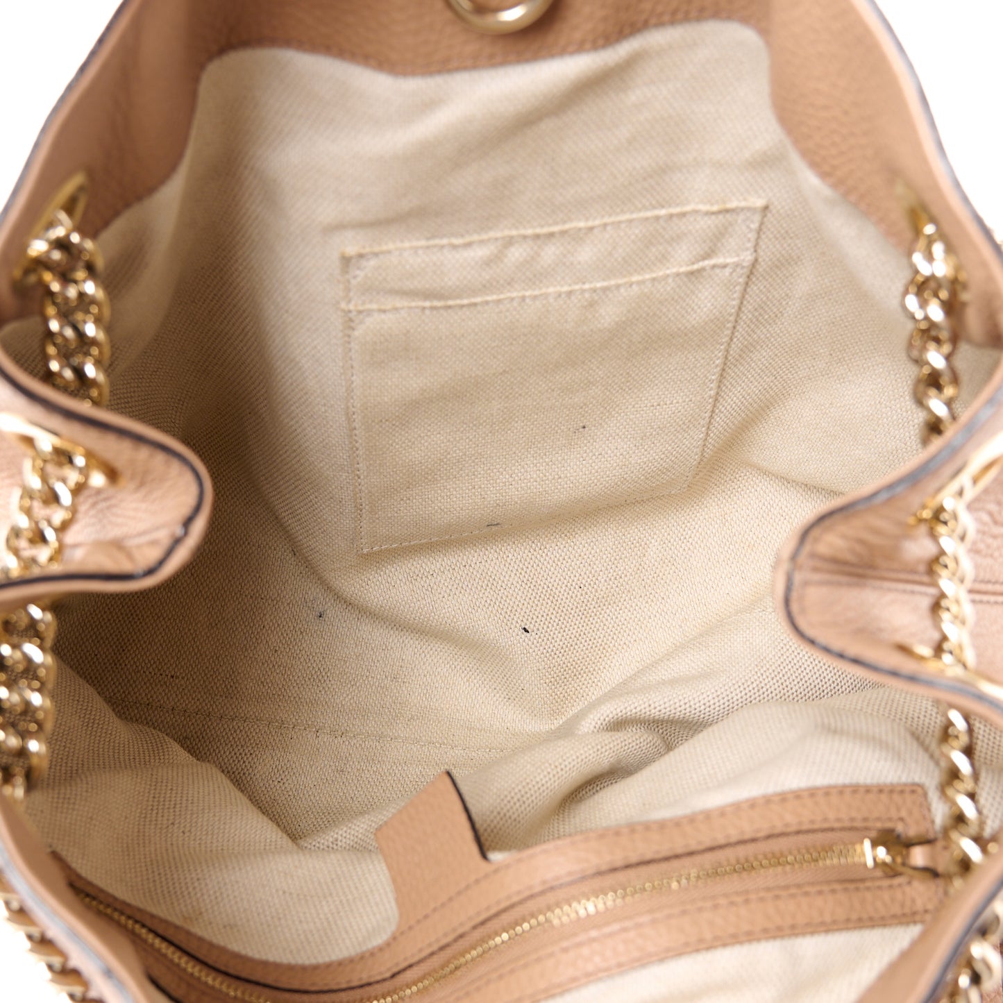 Pebbled Calfskin Medium Soho Chain Shoulder Bag Camelia