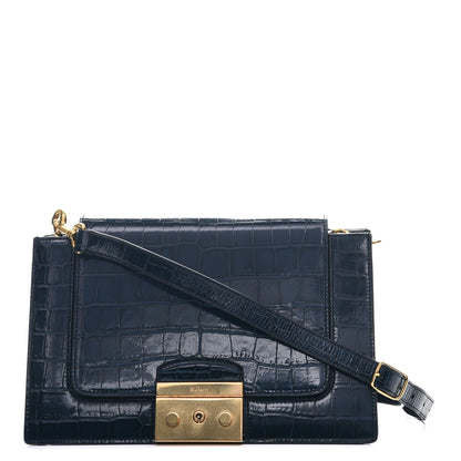 Mulberry Calfskin Croc Print Pembroke Shoulder Bag Navy 1 of 8