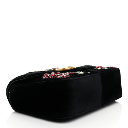 Gucci Velvet Matelasse Embroidered Mini GG Marmont Shoulder Bag Black 4 of 10