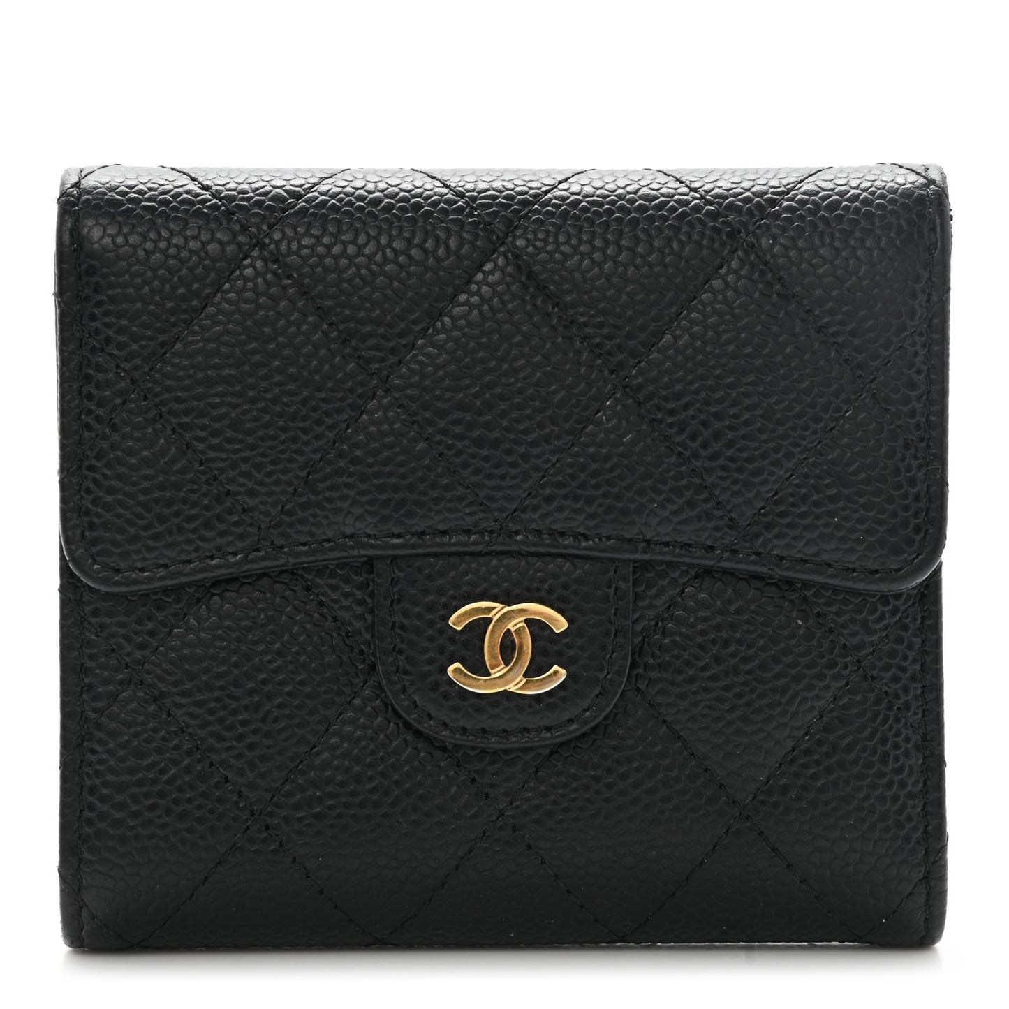 Caviar Quilted Compact Flap Wallet Black