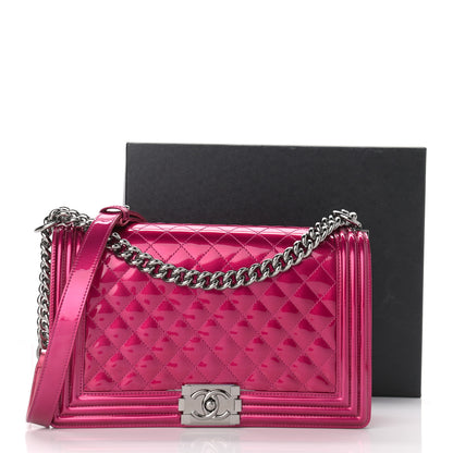 Chanel Metallic Patent Quilted New Medium Boy Flap Fuchsia 15 of 15