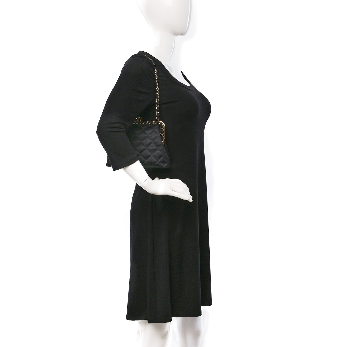 Satin Quilted Kisslock Clutch Black