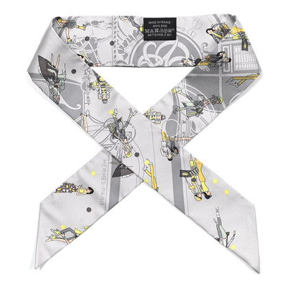 Hermes Silk Ex-Libris Les Parisiennes Twilly Gris Perle Jaune 1 of 5