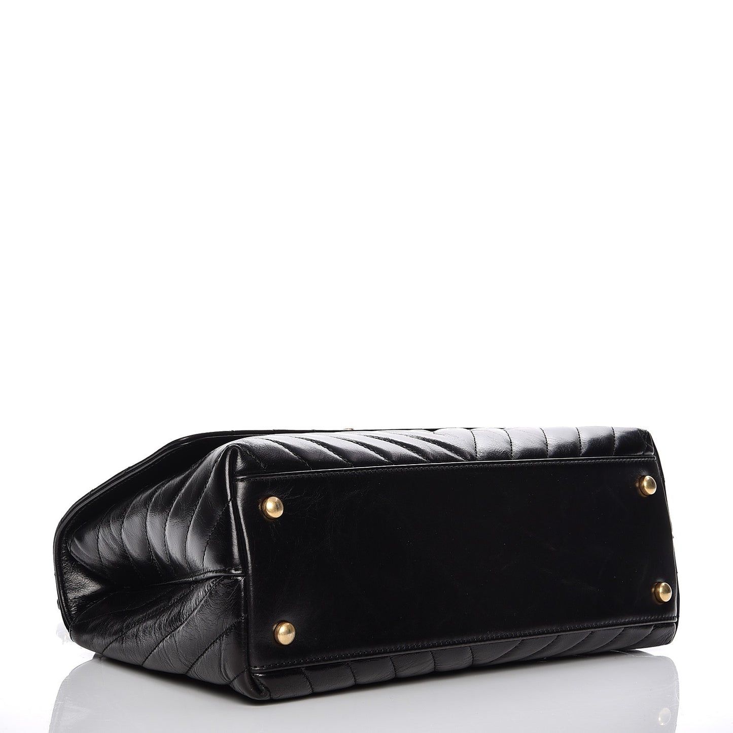 Calfskin Chevron Quilted Coco Handle Flap Black