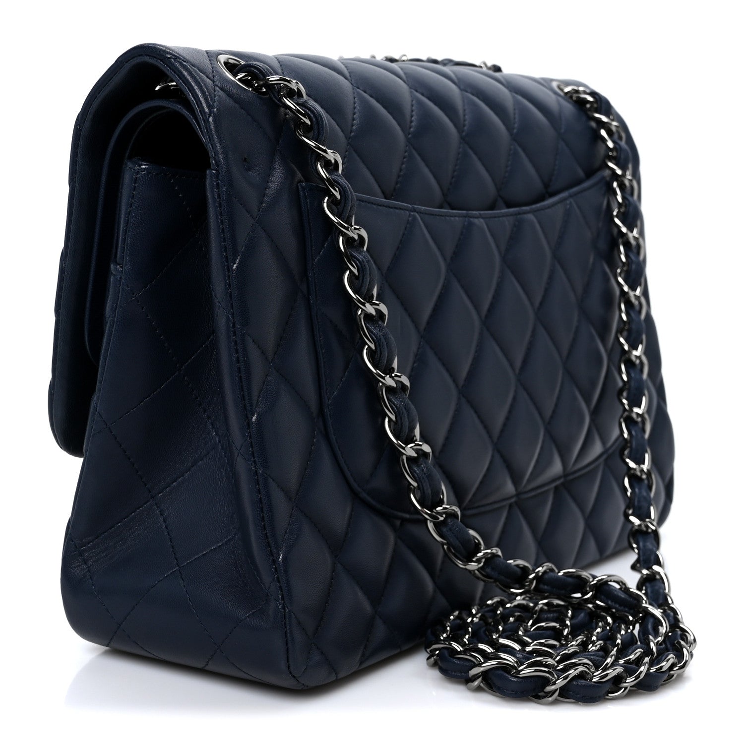 CHANEL ネイビー キルティング バッグ Chanel Lambskin Quilted Jumbo Double Flap Navy 1887458 – FASHIONPHILE