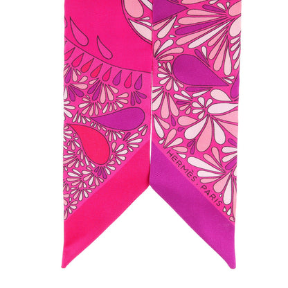 Hermes Silk Millefleurs Du Mexique Twilly Fuchsia Mauve Rose 3 of 5