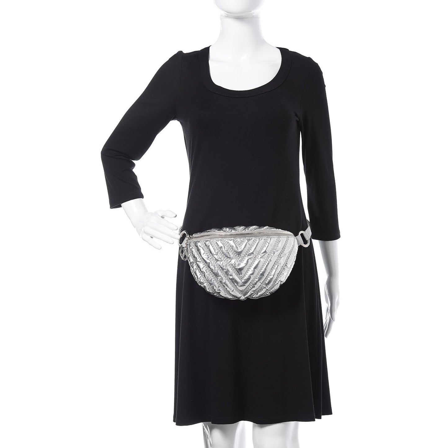 Metallic Lame Quilted Space Suit Waist Bag Silver