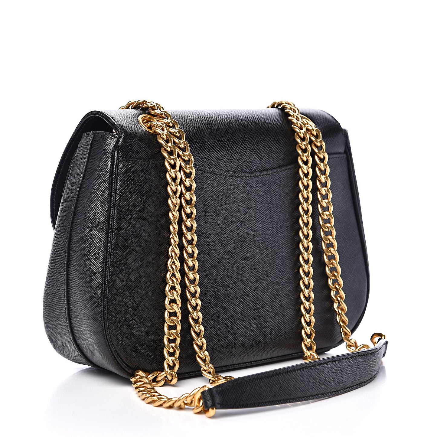 Saffiano Lux Chain Shoulder Bag Black