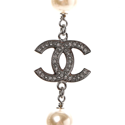 Chanel Crystal Pearl CC Long Necklace Silver 4 of 6